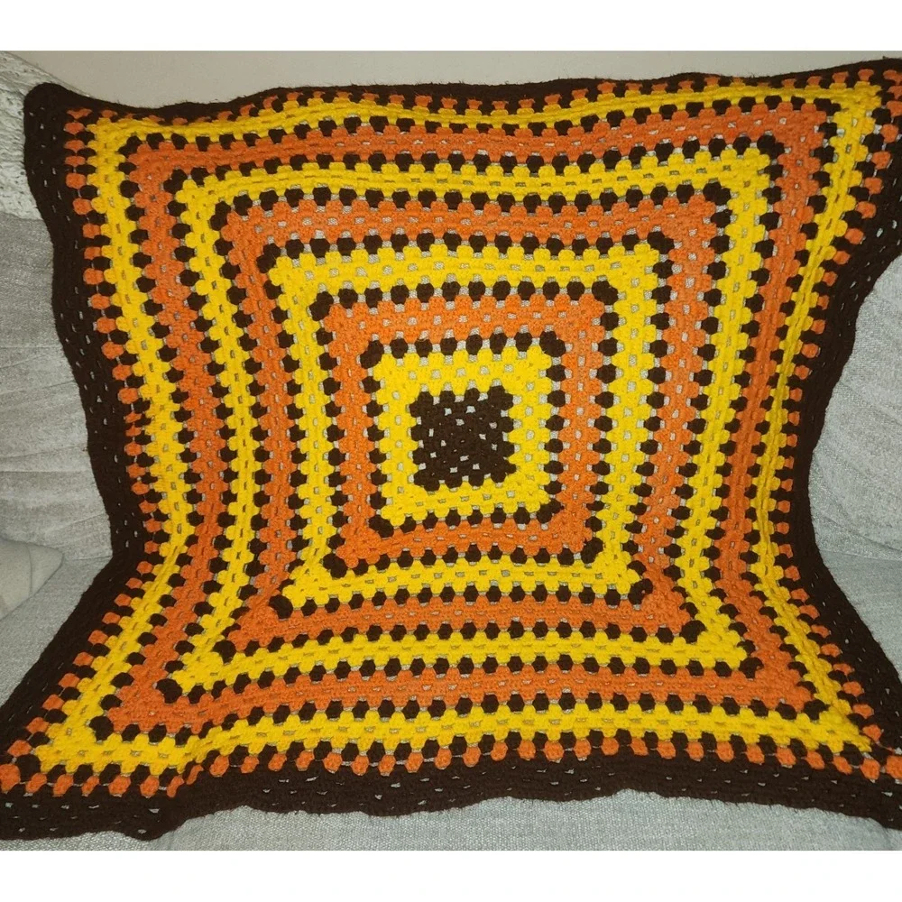 Afghan Lap/Couch Handmade Throw/Blanket Fall Autumn Colors 44x44 (3)
